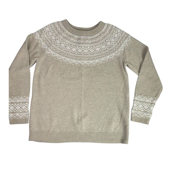 Talbots Women’s Pullover Fair Isle size Medium Beige White Sweater - Picture 1 of 6